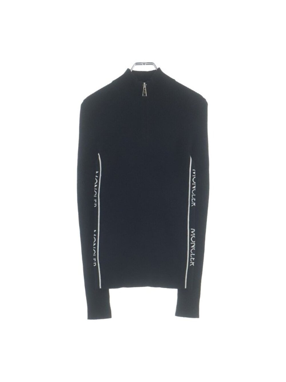 Moncler Side Logo Half Zip Knit Ribbed Sweater Wool Black